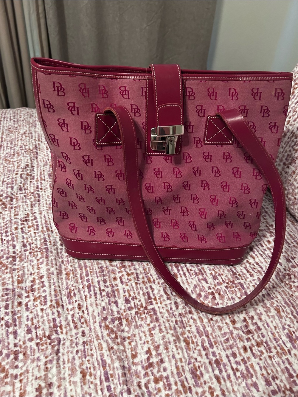 Dooney & Bourke Burgundy Monogram Tote with Berry Trim